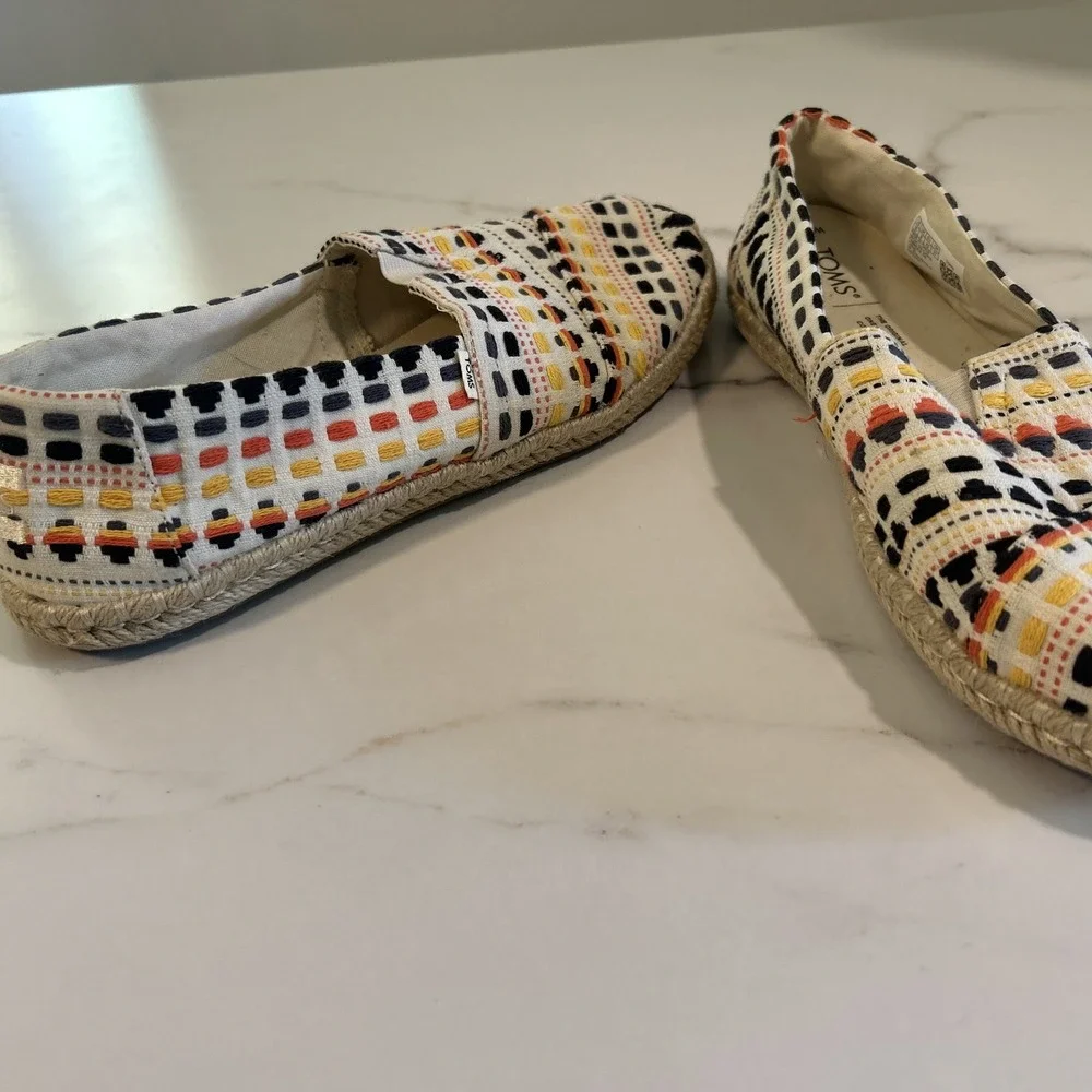 TOMS Alpargata Rope‎ Espadrille Flat Women's 8 Natural Woven Boho Embroidered